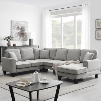 EDWINRAYLLC 108 U Shape Sectional Sofa Set for Living Room, Modern Reversible Cushions Fabric Sectional Sofa Set with 3 Pillows-AA