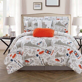 Chic Home Design Liberty 9 Piece Reversible Comforter Set New York Inspired Printed Design Bed In A Bag