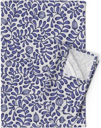 Vines Tea Towels | Set Of 2 - Tangled Leaves Periwinkle By Anequsa Purple Hand-Drawn Linen Cotton Spoonflower