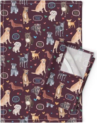 Rescue Dogs Tea Towels | Set Of 2 - Adopt Don't Shop By Dasbrooklyn Shelter Dog Breeds Puppies Linen Cotton Spoonflower