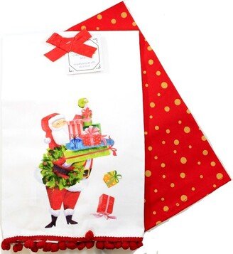 GANZ Decorative Towel Glam Santa With Gifts - Two 100% Cotton Towels 28.00 Inches - Kitchen 100% Cotton Clean Up - Mx185402g - Cotton - White