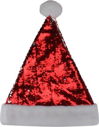 Northlight 15 Red and Silver Reversible Sequined Christmas Santa Hat with Faux Fur Cuff