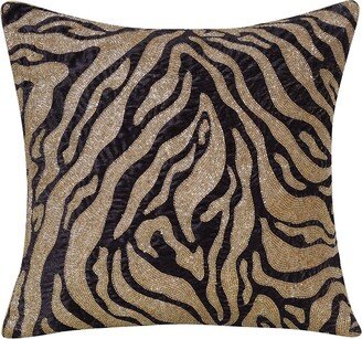 Chloe Gold & Black Tiger Print Embroidered Decorative Pillow