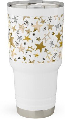 Travel Mugs: Winter Stars Christmas - Gold Travel Tumbler, 30Oz, Yellow