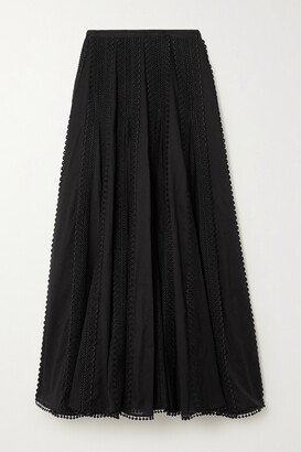 Viola Guipure Lace-trimmed Cotton-blend Voile Maxi Skirt - Black
