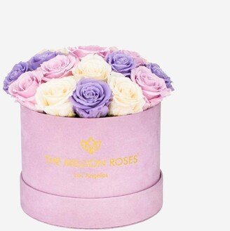 Classic Light Pink Suede Dome Box of Roses - Ivory/light pink/lavender