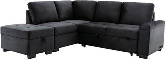 L-Shape Corner Couch Sofa-Bed with Storage Ottoman and USB Charge