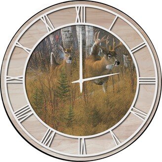 House & Homebody Co. Wall Clock with Natural Woodgrain Accent - Play the Wind - White Numbers - 24