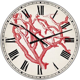 Designart Red Coral 2 Large Nautical & Coastal Wall Clock - 36