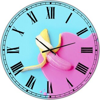 Designart Pink and Blue Banana Oversized Modern Wall Clock - 36 x 36