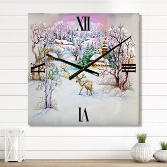 Designart 'Winter VIllage Life' Traditional wall clock