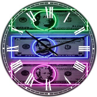 Designart Founding Fathers Neon Dollar Oversized Modern Wall Clock - 38