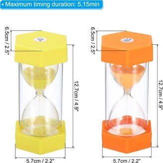 Unique Bargains 5，15 Min Sand Timer,2pcs Hexagon with Cover,Count Down Sand Clock Yellow,Orange - Yellow, Orange