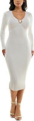 Juniors' Straight-Fit V-Neck Long-Sleeve Midi Sweater Dress