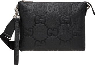 Black Medium GG Embossed Messenger Bag