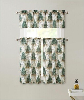 Kate Aurora Christmas Trees & Evergreens Complete Semi Sheer Kitchen Curtain Tier & Valance Set