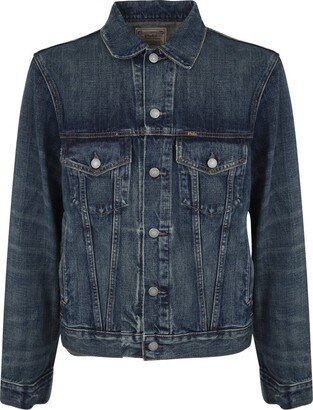 Collared Button-Up Denim Jacket-AC