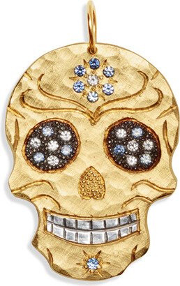 JULEZ BRYANT Blue Sapphire Medium Ghostrider Skull Yellow Gold Charm