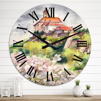 Designart 'Castle On A Green Mountain' French Country wall clock