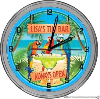 Tiki Beach Bar 16 in Clocks, Margarita Parrots Signs, Backyard Custom Parrot