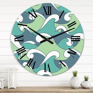 Designart 'Green And Blue Abstract Waves' Patterned wall clock