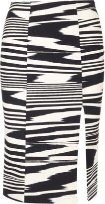 Stretch Abstract-Pattern Side-Slit Midi Skirt