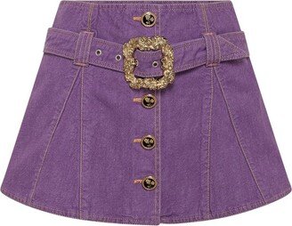 Belted Buttoned Mini Skirt-AA