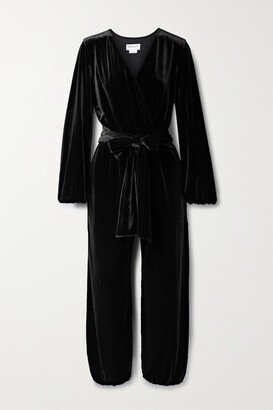 Net Sustain Dazzler Tie-detailed Velvet Jumpsuit - Black