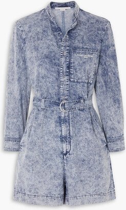 Belted acid-wash denim playsuit