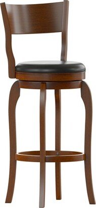 Commercial Antique Oak & Black LeatherSoft Wooden Swivel Bar Stools