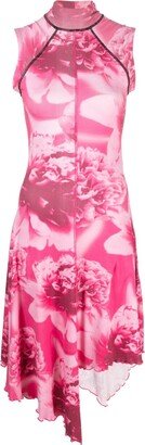 Asymmetric Floral-Print Midi Dress