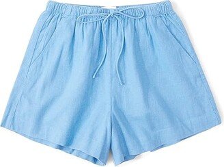 Linen-Blend Pull-On Shorts (Blue) Women's Clothing