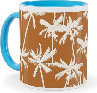 Mugs: Tropical Palms - Burnt Orange Ceramic Mug, Light Blue, 11Oz, Orange