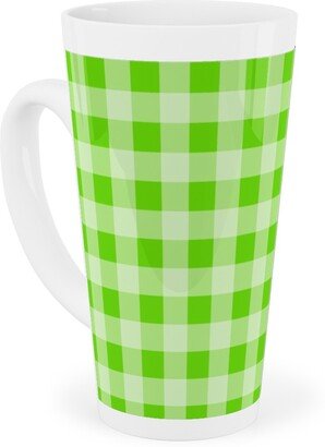 Mugs: Gingham Checker - Green Tall Latte Mug, 17Oz, Green