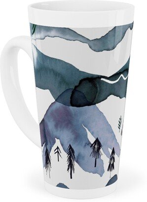 Mugs: Watercolor Mountains Landscape - Blue Tall Latte Mug, 17Oz, Blue