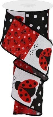 Ladybug Block Pattern Royal Wired Ribbon, 2.5