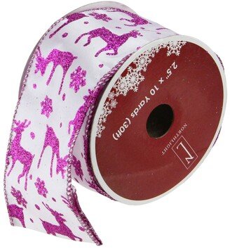 Northlight Pack of 12 Glistening Purple Reindeer and Star White Wired Christmas Craft Ribbon Spools - 2.5 x 120 Yards Total