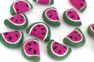 Watermelon Felt Shapes - Pink & Green Fruit Slices - Spring Summer Decor - 100% Wool Felt - Approx. 2