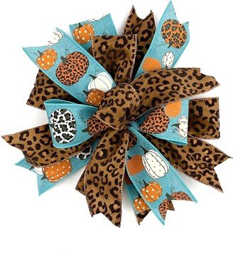 Fall Pumpkin Themed Bow For Wreaths, Cheetah & Bow, Blue Wreath & Lantern Decor, Pre-Made