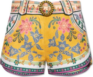 Linen Shorts With Belt - Multicolour