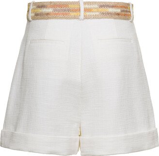 White High-waisted Belted Shorts In Cotton Woman