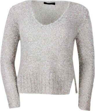 Long-sleeved V-neck Sweater In Mohair Bouclè With Sequins, Side Slits And Slim Fit