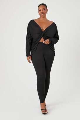 Women's Twist-Front Top & Leggings Set in Black, 3X