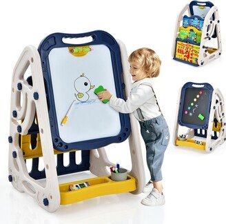 3-in-1 Kids Art Easel Double-Sided Tabletop Easel with Art Accessories-Blue - 21 x 18 x 28