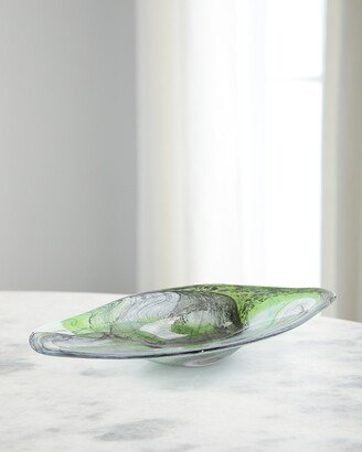 Emerald Green and Charcoal Hand-Blown Glass Bowl