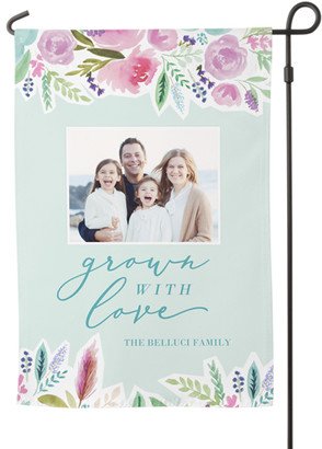 Garden Flags: Grown With Love Florals Garden Flag, Flag Stand, Green