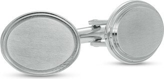 Men's Multi-Finish Tiered Stepped Edge Oval Cuff Links in Stainless Steel