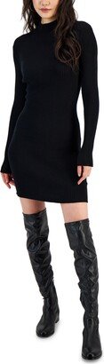 Juniors' Rib-Knit Mock Neck Mini Sweater Dress