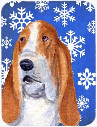 SS4666LCB Basset Hound Winter Snowflakes Holiday Glass Cutting Board