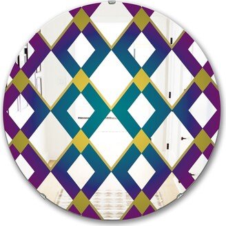 Designart 'Purple Diamonds' Printed Mid-Century Round Decorative Mirror - Blue